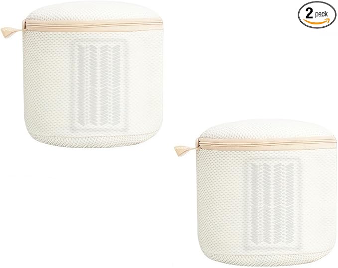 2 Pack Bra Washing Bags for Laundry, Large 7x6in Delicate Underwear Laundry Bags with 3D Structure, Double Frame Support, Soft Side Panels, Thick Mesh(2, Beige)
