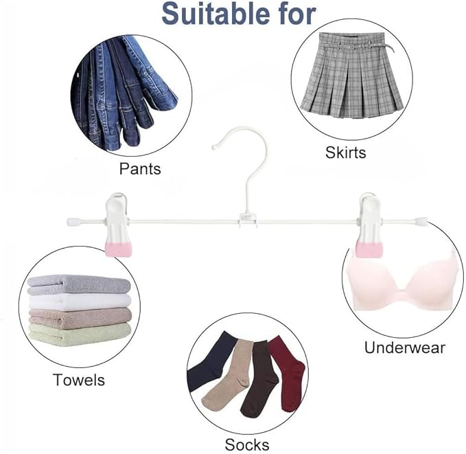 Metal Wire Clips Pants Baby Children Bottom Clothes Hangers, 20 Pack Baby Toddler Infant Newborn Kids Heavy Duty Trousers with Adjustable Clips, 11.8" Space Saving for Legging Garment Jeans (Pink)