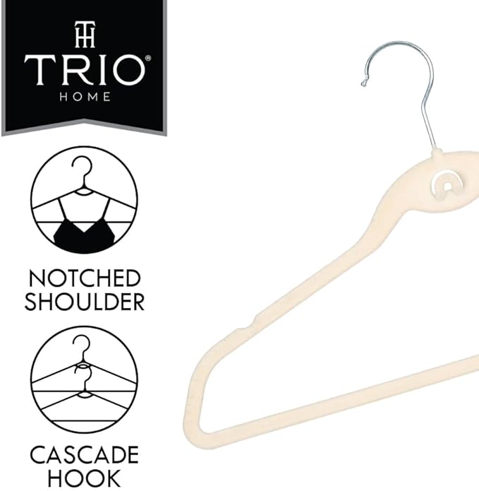 Heavy Duty Velvet Hangers with Cascade Hook, Durable, 360 Degree Rotatable Hook (30, Beige)