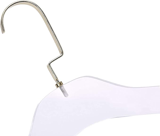 HomeCube USA Clear Acrylic Clothes Hangers with Gold Hooks – Heavy Duty Lucite Design, Elegant & Sturdy for Sweaters, Suits, Jackets, Shirts, Dresses & Boutique Use (10, Large 17")
