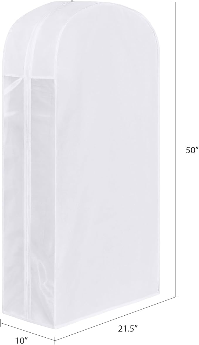 Kntiwiwo 50" Premium Cotton Garment Bag for Hanging Clothes, Breathable Suit Bags for Closet Storage with Extre Large 10" Gusseted & Clear Window, Dust Cover with Zipper for Suits, Coats, 3 Pack