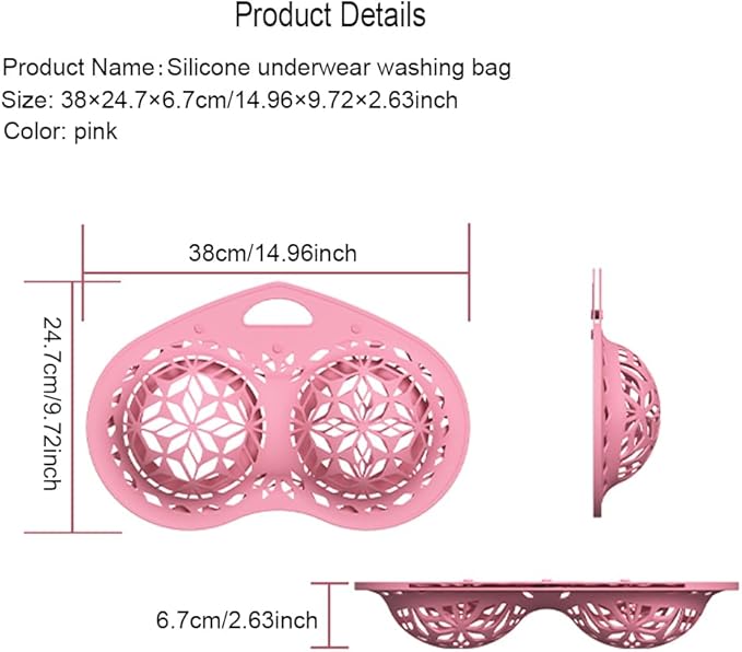 Bra Washing Bag Silicone Mesh Underwear Laundry Bags,Pink Reusable Silicone Bra Wash Bag Fits A-C Cup Bras,Anti Deformation Lingerie Bag for Washer/Dryer Machines