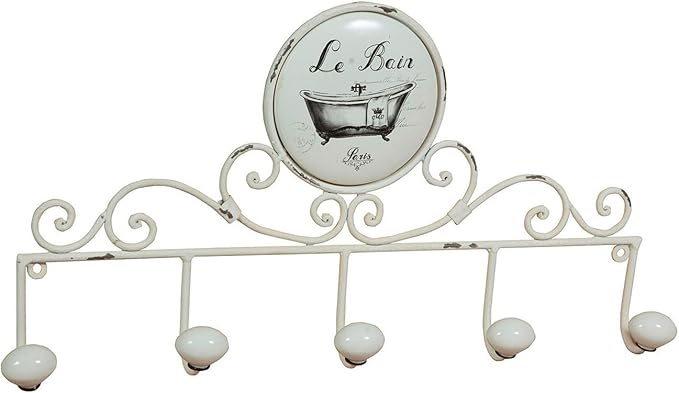 Wall Coat Rack 49 x 27 x 7 cm – Iron Wall Coat Rack – 5 Shabby Chic Coat Hooks – Entrance Coat Rack
