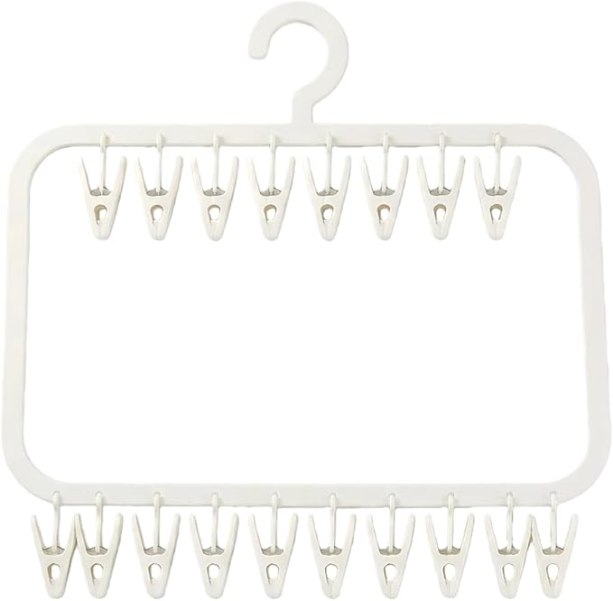 18-Clip Multi-Layer Clothes Drying Rack, BPA-Free ABS Laundry Hanger for Baby Clothes, Socks & Underwear, Heavy Duty Non-Foldable Hanger for Apartment, Nursery & Small Spaces (Off-White)