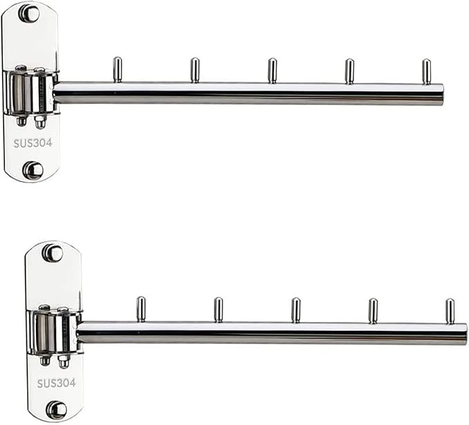2 Pcs Folding Wall Mounted Clothes Hanger Rack with Swing Arm Stainless Steel Heavy Duty Coat Hook for Bathroom, Bedroom, Laundry Room - Silver