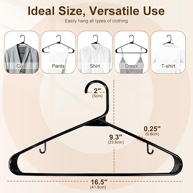 HOUSE DAY 200 Pack Plastic Clothes Hangers, Commercial Bulk Shipment for Business, Sturdy Durable Lightweight Hangers Black Ideal for Retail Dry Cleaners Warehouses, Save Cost & Warehouse Space