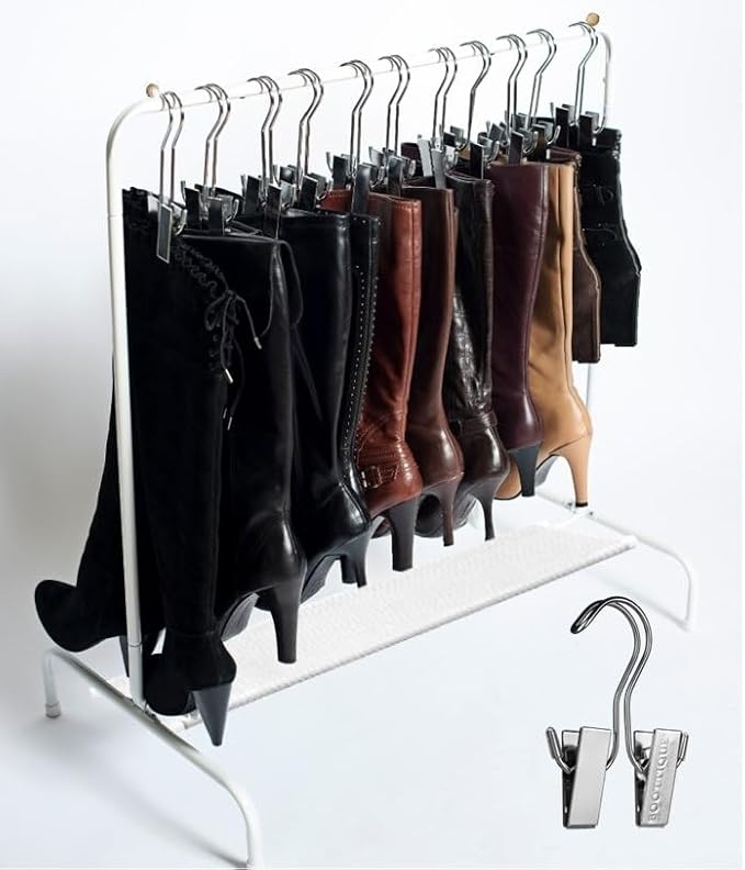 Boottique Boot Organizer: The Boot Rack - Fits in Most Closets- Hangs, Holds, Shapes, & Protects every size and style of Boots (The Boot Rack with 6 Original Silver Hangers)