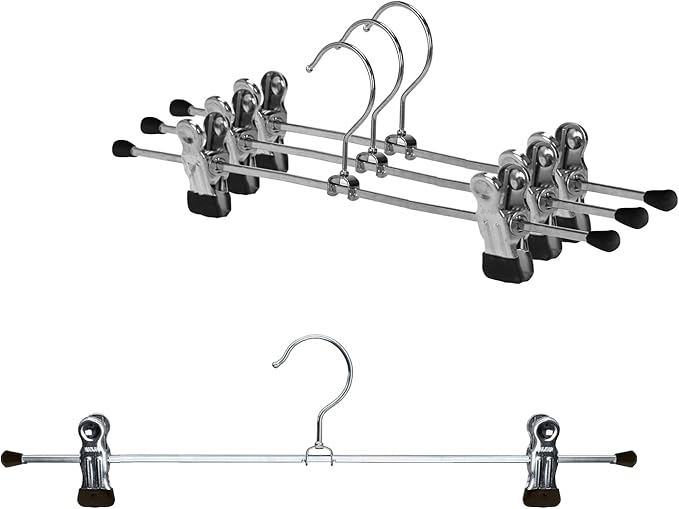 Mawa by Reston Lloyd Non Slip-Space Saving Clothing Hanger for Pant/Skirt with Two Non-Slip Clips, Style K/40D, 15.75", Set of 250, Black