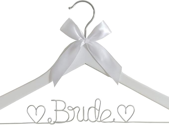 The Bride's Wedding Gift, Wooden Wedding Dress Gown Hanging Wire Letter Hanger (White and Silver Thread)