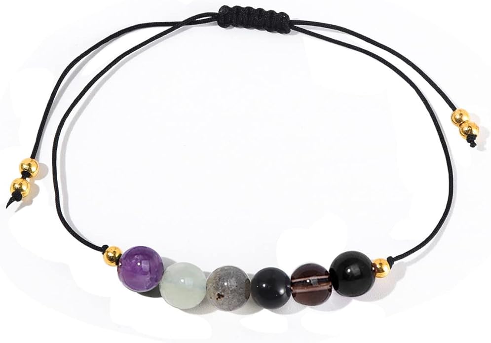 Caiyao Chakra Crystal Tiger Eye Bead Bracelet with Wish Card for Women Adjustable Spiritual Stone Braide String Bracelet Yoga Meditation Jewelry Gift
