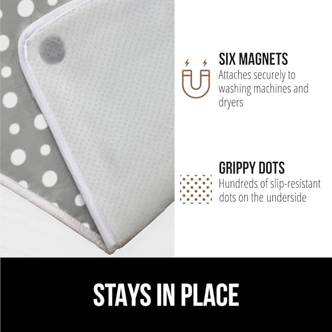 GORILLA GRIP Ironing Mat, Portable Iron Pad, Magnetic Cover for Top of Laundry Washer, Dryer, Tabletop, Countertop Padded Blanket, Silicone Coating and Scorch Resistant, Travel Size 28x24, Polka Dots