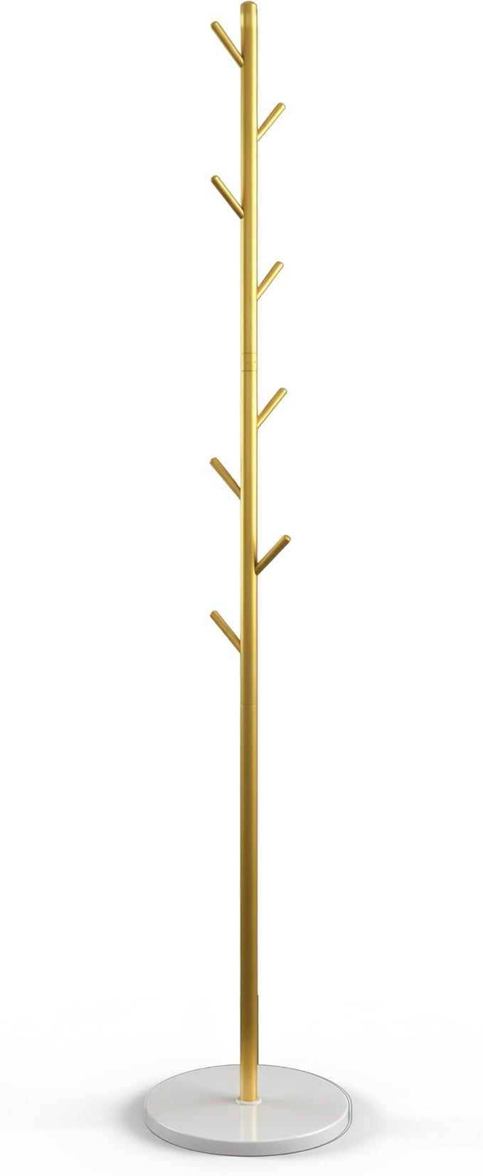 Coat Rack Freestanding Metal Clothing Rack – Modern Clothes Organizer with 8 Coat Hooks – Space-Saving Hall Tree for Entryway, Bedroom, Office – Sturdy Minimalist Coat Hanger & Garment Rack (Gold)
