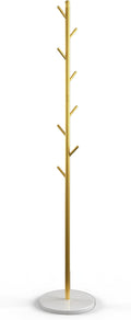 Coat Rack Freestanding Metal Clothing Rack – Modern Clothes Organizer with 8 Coat Hooks – Space-Saving Hall Tree for Entryway, Bedroom, Office – Sturdy Minimalist Coat Hanger & Garment Rack (Gold)