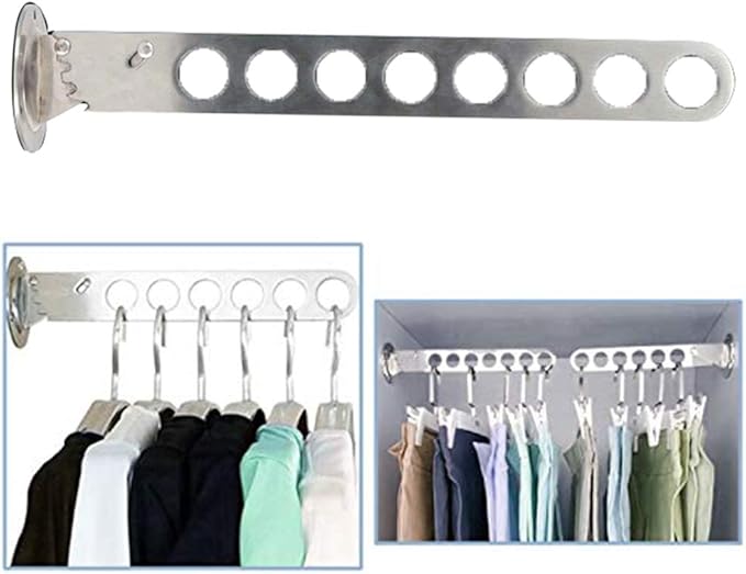 Folding Wall Mounted Clothes Hanger Rack Clothes Hook Stainless Steel with Swing Arm Holder Clothing Hanging System Closet Storage Organizer Heavy Duty Drying Rack Wall Mount Hanger