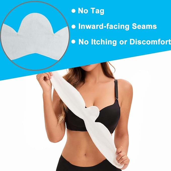 KimYoung Cotton Terrycloth + Brushed Cotton Bra Liners for Sweat Rash Under Bra Sweat Liners– 3PCS White