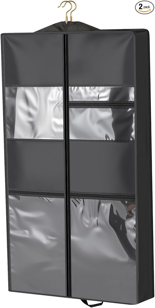 Gusseted Garment Bags for Hanging Clothes Suit Bags for Open Closet Storage, Side Clear Clothing Cover for Coat, Dress, Jacket, Shirt, Fur Wardrobe Protector, (black, SU53 inch)