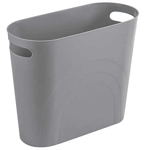 rejomiik Small Trash Can, 3.5 Gallon Slim Garbage Can Plastic Waste Basket with Handles Container Bin for Narrow Spaces Bathroom, Bedroom, Kitchen, Office at Home, Grey
