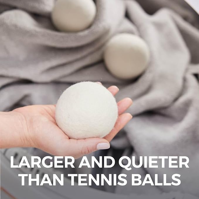 HOME GENIE Wool Reusable Dryer Balls XL, Anti Static Fast Drying Laundry for Pet Hair, Reduces Clothing Wrinkles, Lint, Natural Fabric Softener Essentials, Replace Dryer Sheets, Over 400 Loads 4 Pack