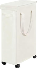 Slim Laundry Hamper with Lid and Wheels, Small Rolling Laundry Basket with Handle for Small Spaces, Tall Dirty Clothes Hampers for Dorm, Bathroom and Bedroom, 85L, Beige