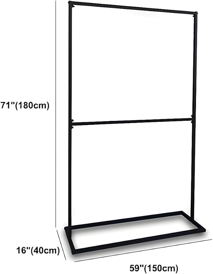 LITFAD Contemporary Metal Hall Tree Hang Garment Lever Hall Stand Free Standing Clothes Hanger Clothing Store Coat Rack in Black - 59" L x 16" W x 71" H Double Clothing Rod