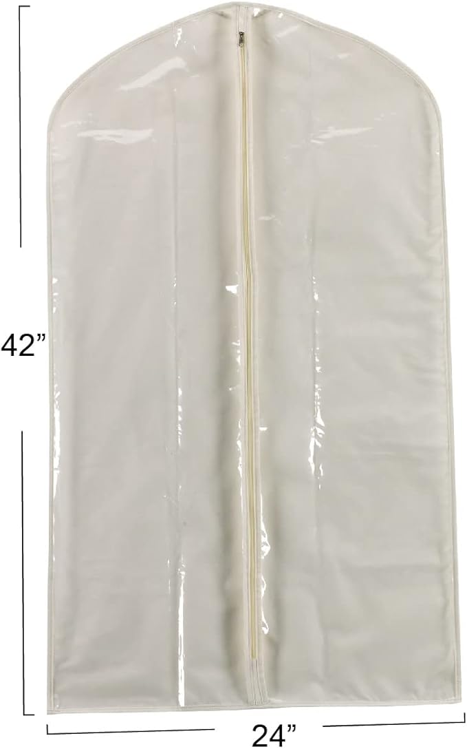 Household Essentials 311393 Hanging Garment Bag | Suit and Jacket Protector | Natural Cotton Canvas with Clear Vinyl Cover, Off-White