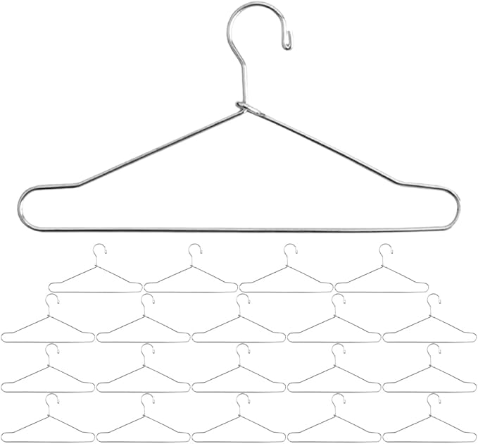 LOGOFUN 20pcs Mini Metal Doll Clothes Hangers Miniature Dress Outfit Holders Silver Wire Rack for Pet Gown Hanging Closet Accessories 150mm