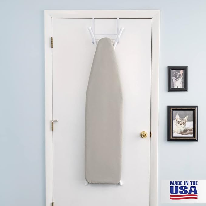 Full Size Ironing Board Made in USA – Space Gray by Seymour Home Products 4 Heavy-Duty Steel Legs Perforated Top for Steam Includes Cover & Pad Sturdy, Foldable Iron Board for Home & Laundry