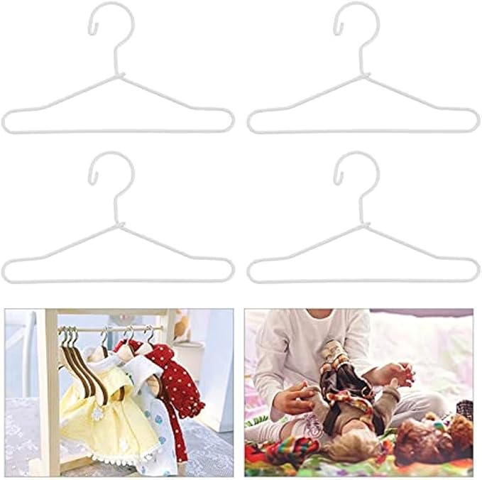 20Pcs Mini Hangers Metal Doll Clothes Holders Wire Rack Stand Doll Clothes Rack for Doll Clothes Gown Dress Outfit Doll Clothes Accessories (Gold,7.5cm)