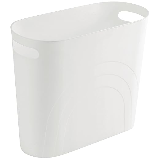 rejomiik Small Trash Can, 3.5 Gallon Slim Garbage Can Plastic Waste Basket with Handles Container Bin for Narrow Spaces Bathroom, Bedroom, Kitchen, Office at Home, White