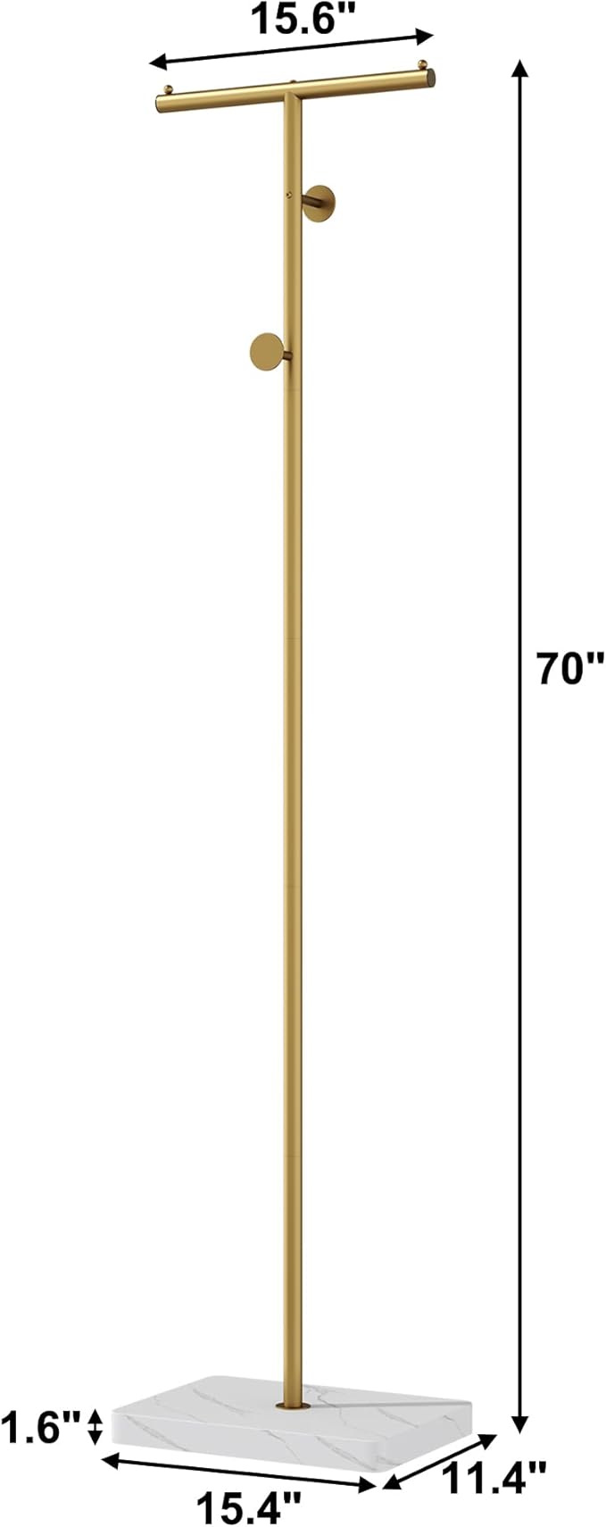 HOMEFORT Coat Rack, Freestanding Metal Coat Racks, T-Shape Clothes Hat Stand with 2 Hooks for Closet, Bedroom, Entryway, Living Room, Gold