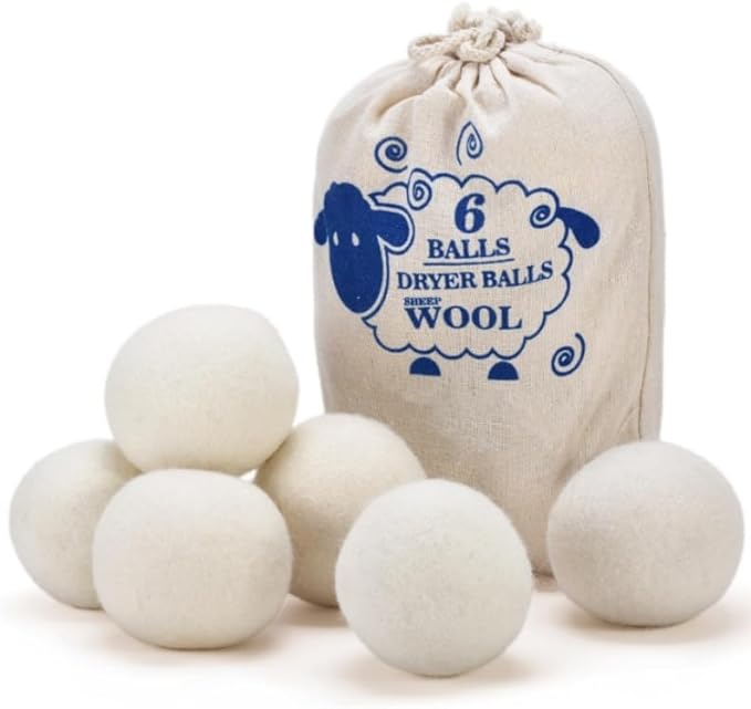 Wool Dryer Balls, New Zealand Dryer Balls Laundry Reusable Reduce Static Cling, Dryer Ball to Reduce Wrinkles & Shorten Drying Time, Drying Balls for Laundry(Pack of 6) (White)