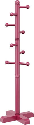 Coat Rack, Freestanding Coat Racks with 8 Hooks 2 Adjustable Height, Tree Coat Rack for Bedroom, Hallway, Entrance, Office, Hats, Handbags,Purse (Dark-Rose)