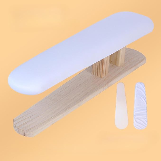 Mini Ironing Board with Wood Base Replacement Cover Ironing Stool Iron Board for Craft Rooms Household Collars Garments Cuffs, White 57cmx13cmx16cm