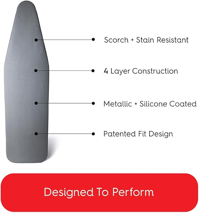 TIVIT Ironing Board Cover for Rowenta Pro Compact Ironing Board, 54x18, Alumitek Top Coating, Scorch Resistant, Thick Padding, 3 Fastener Straps, Pull Bungee, Made in Italy
