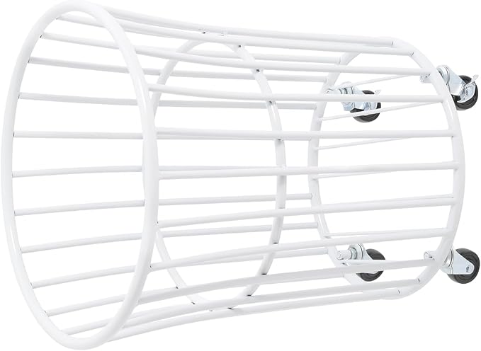 Rolling Laundry Basket Cart, Metal Laundry Hamper with Wheels, Laundry Organizer Basket Cart, Clothes Storage Organizer Hamper for Living Room,Bathroom,Closet (White, Round Barrel Shape)