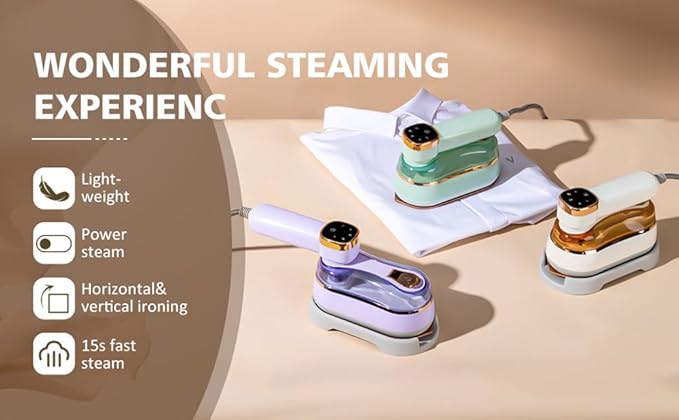 2 In 1 Portable Ironing Machine, Handheld Clothing Steam Iron, 180°Rotation, LED Display Ironing Mode, 1200W +15 Seconds Fast Heating, 7-Hole Pressurized Steam, 4-Speed Ironing (Violet)