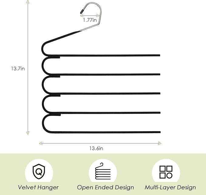 Velvet Hanger for Pants Space Saving- Multi Layer Jeans Trouser Hanger,Myfolrena Open Ended Hanger for Pants Multiple Hangers Closet Organizer for Scarf Jeans Leggings(5-Pack)