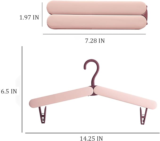4 Pack Travel Hangers,Foldable Hangers,with Hidden Clips,Lightweight and Portable,Space Saving,Suitable for Skirts, Pants,Suits, Jackets, etc (Pink)