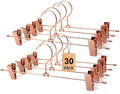 Rose Gold Metal Wire Clips Pants Bottom Clothes Hangers, 30 Pack Heavy Duty Trousers with Adjustable Clips,13.8" Space Saving for Legging Garment Jeans