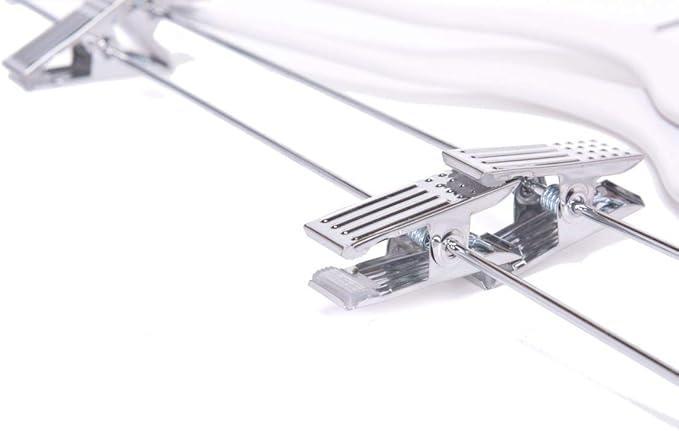 80 Pack White Quality Plastic Non Velvet Non-Flocked Thin Compact Coat Hangers with Metal Clips for Skirts Pants Blouses 360° Swivel Hook
