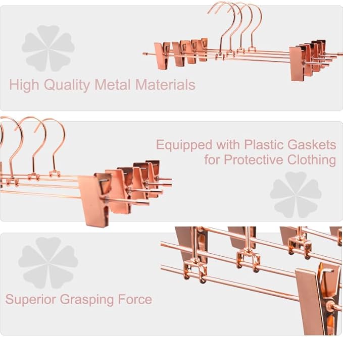 30Pack KOOBAY 13.7" Rose Gold Metal Heavy Duty Clips Pants Hangers Trousers with Swivel Hook