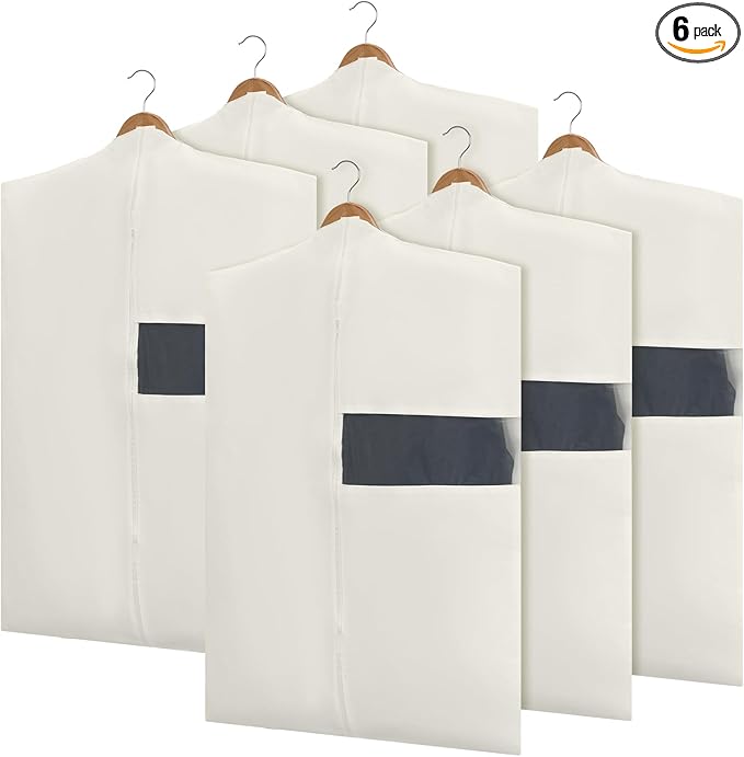 Aliceset Cotton Garment Bags for Hanging Clothes, Canvas Suit Bags for Clothes Coats Jackets Shirts Closet Storage Travel Gusseted Hanging Garment Cover(6 Pcs,32 Inches)
