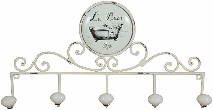 Wall Coat Rack 49 x 27 x 7 cm – Iron Wall Coat Rack – 5 Shabby Chic Coat Hooks – Entrance Coat Rack