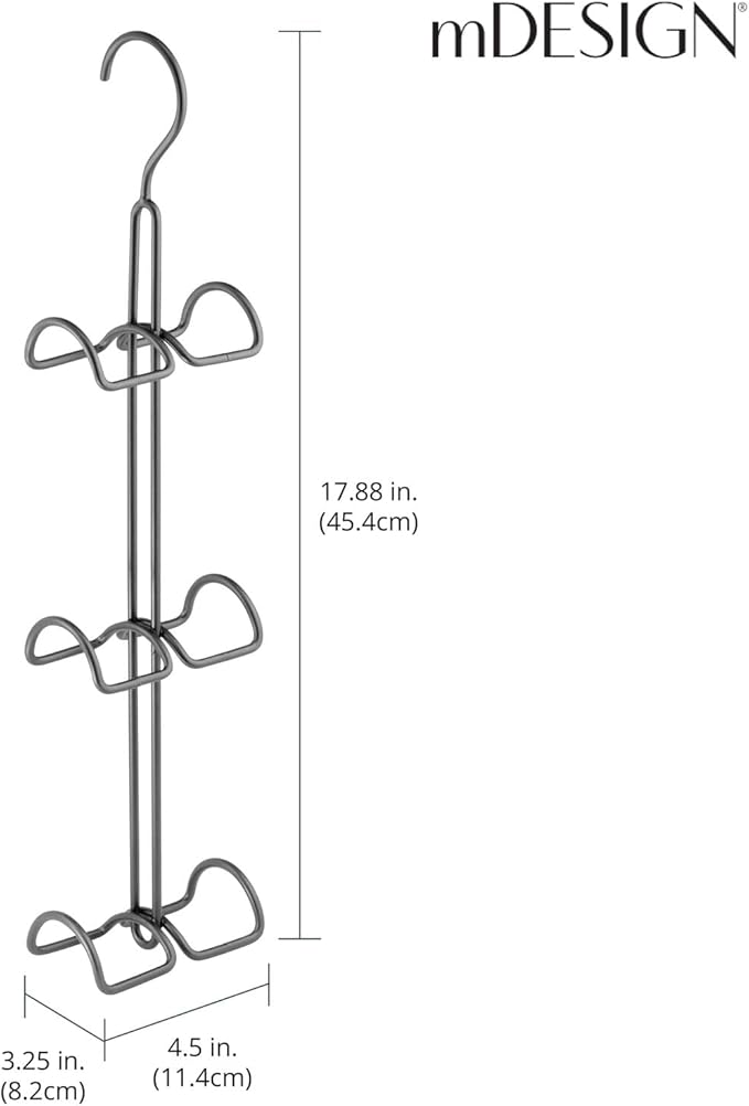 mDesign Metal Wire Over The Closet Rod Hanging Storage Organizer Hanger for Storing and Organizing Purses, Backpacks, Satchels, Crossovers, Handbags - 2 Pack - Graphite Gray