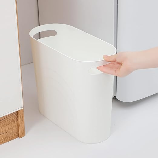 rejomiik Small Trash Can, 3.5 Gallon Slim Garbage Can Plastic Waste Basket with Handles Container Bin for Narrow Spaces Bathroom, Bedroom, Kitchen, Office at Home, 2 Pack White