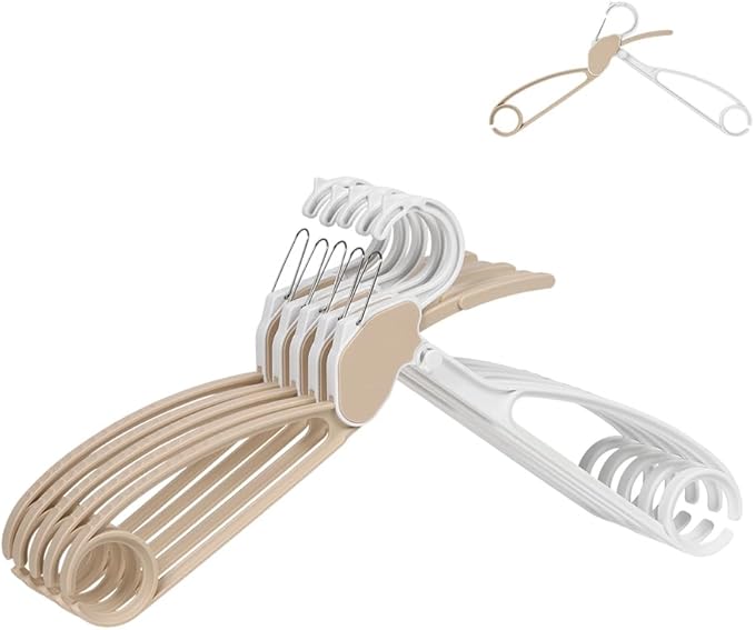 Quick-Release Clothes Hangers for Sweaters & T-Shirts - Neckline Protection, No Stretch, No Shoulder Bumps, Space-Saving Stackable Design [Beige, Pack of 5]