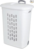 Sterilite 18-Pack Ultra Wheeled Hamper, Laundry Basket w/Flip-Top Lid & Retractable Handle - Plastic Rolling Clothes Storage Cart with Ventilated Holes for Home, Apartment or Dorm