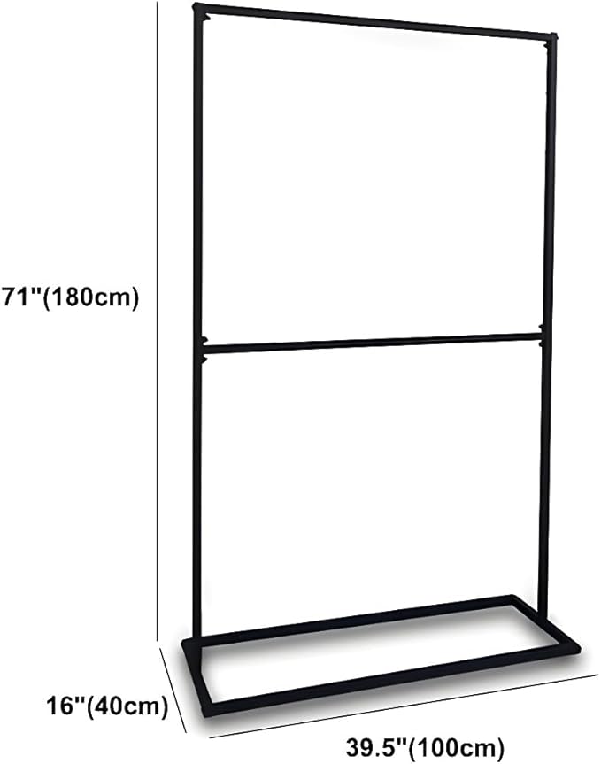 LITFAD Contemporary Metal Hall Tree Hang Garment Lever Hall Stand Free Standing Clothes Hanger Clothing Store Coat Rack in Black - 39.5" L x 16" W x 71" H Double Clothing Rod