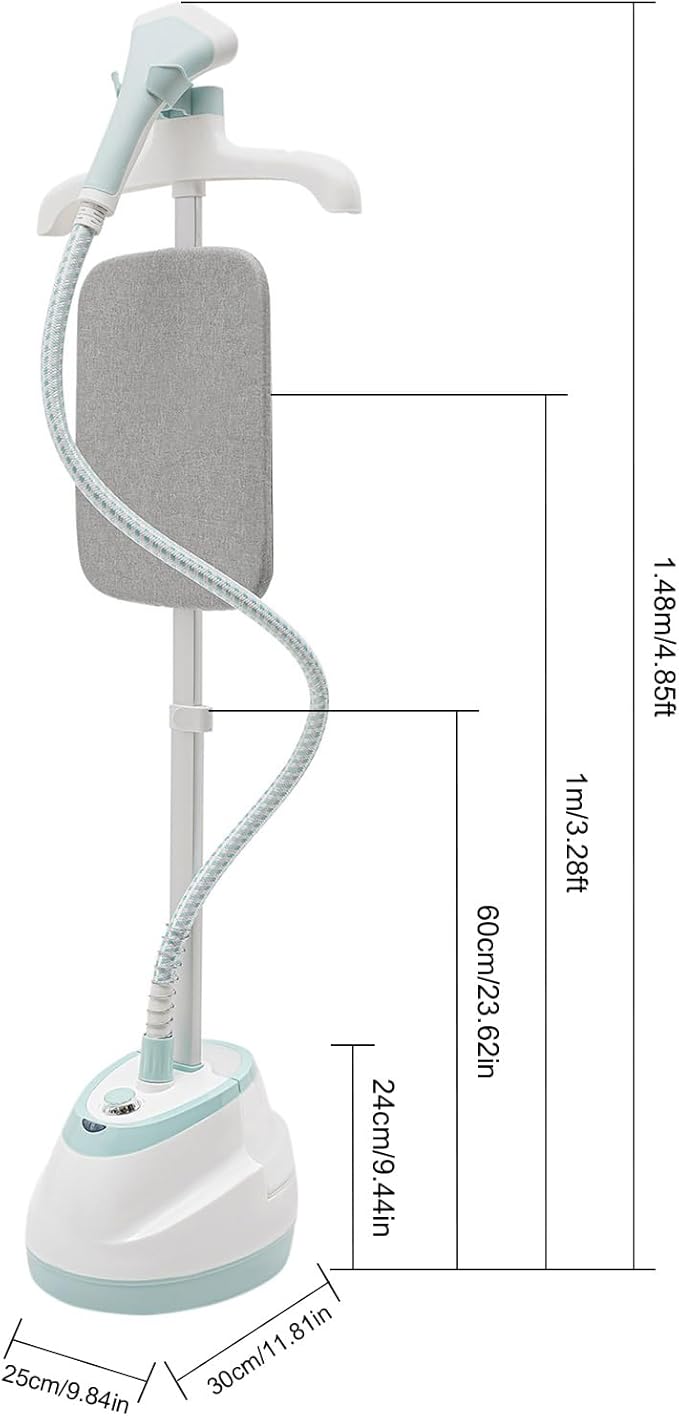 Standing Garment Steamer,Steamer for Clothes,1350W Fabric Steamer Standing Clothes Steamers with Ironing Board, Adjustable Rod & 1.6L/0.42gal Water Tank Wrinkle Remover Heats in 45 Seconds (White)