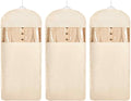 Space Saving Hanging Garment Bag with Self Compression Zipper，Dust Cover Clothes Bags for Down Coat,Dress,Suit，Closet Storage Organizer for Home Travel Use(Beige, XL)
